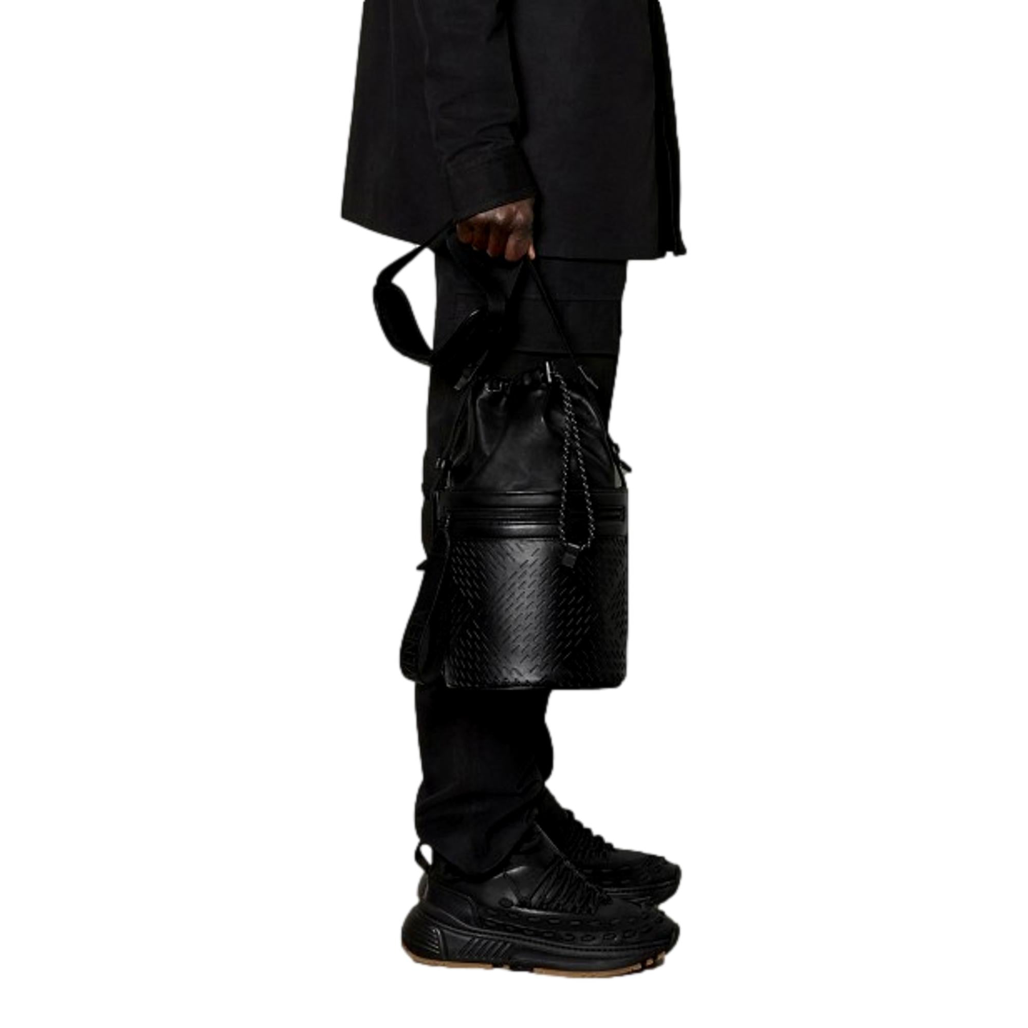 Bottega Veneta Perforated Black Nappa Leather Drawstring Bucket Crossbody Bag