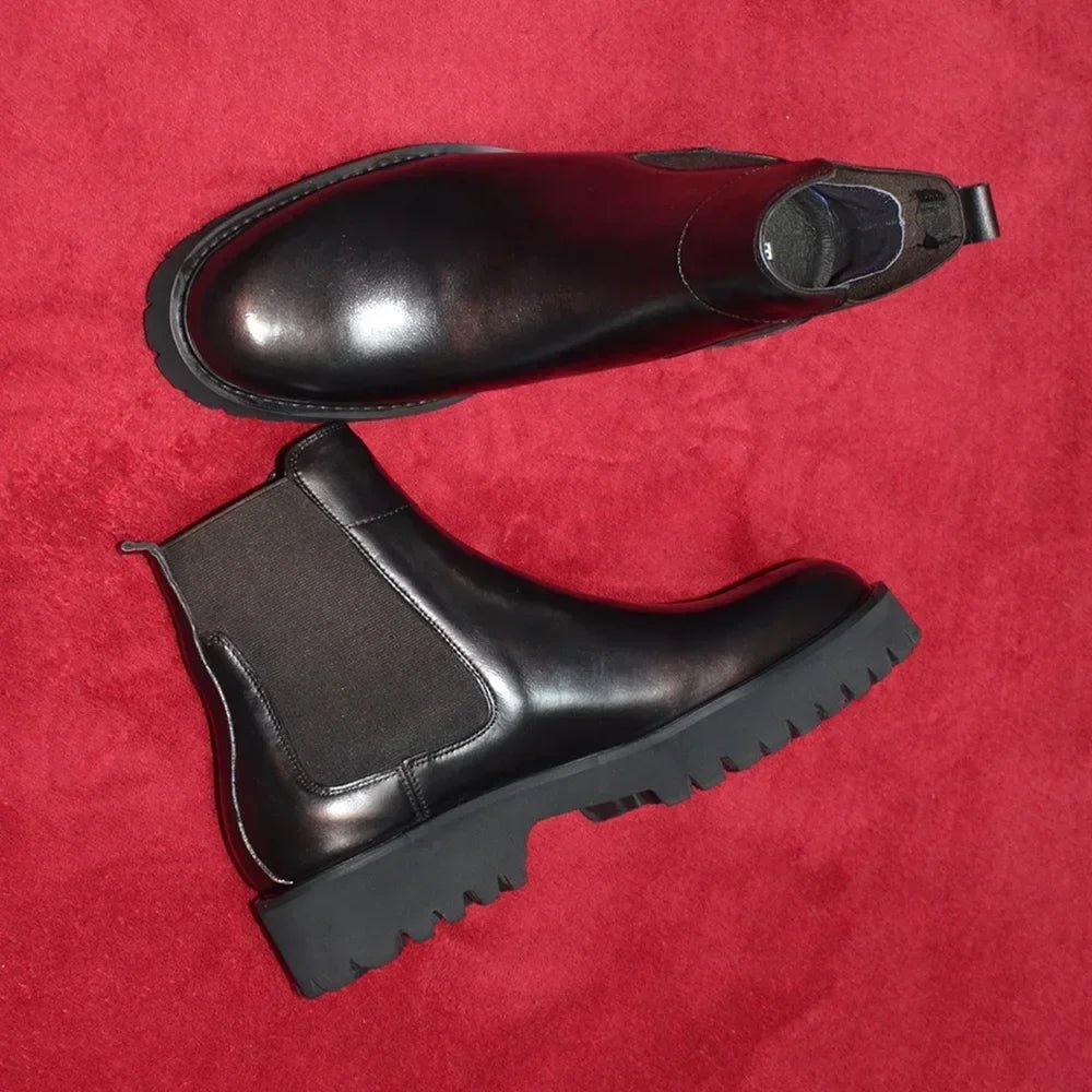 British Style High Top Men's Chelsea Boots | Classic Luxury Genuine Leather (Height Increasing, Elastic Band) - Overture Gifts