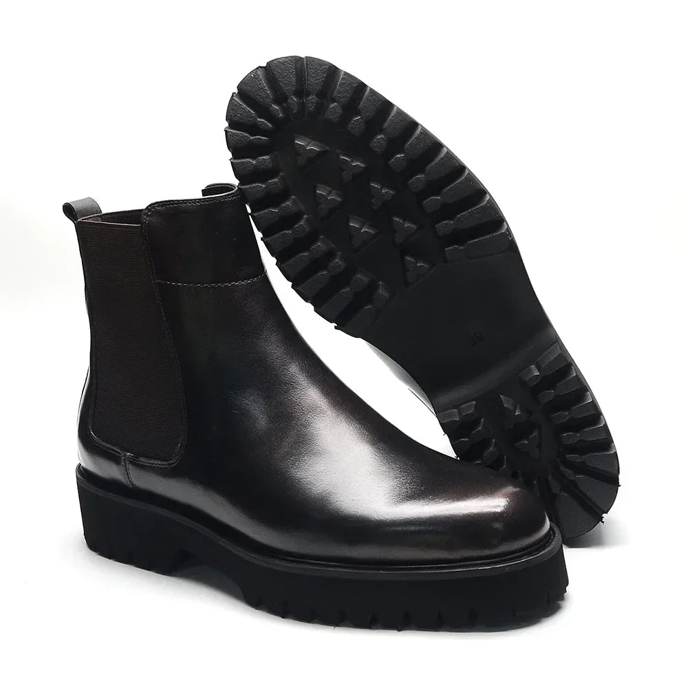 British Style High Top Men's Chelsea Boots | Classic Luxury Genuine Leather (Height Increasing, Elastic Band) - Overture Gifts