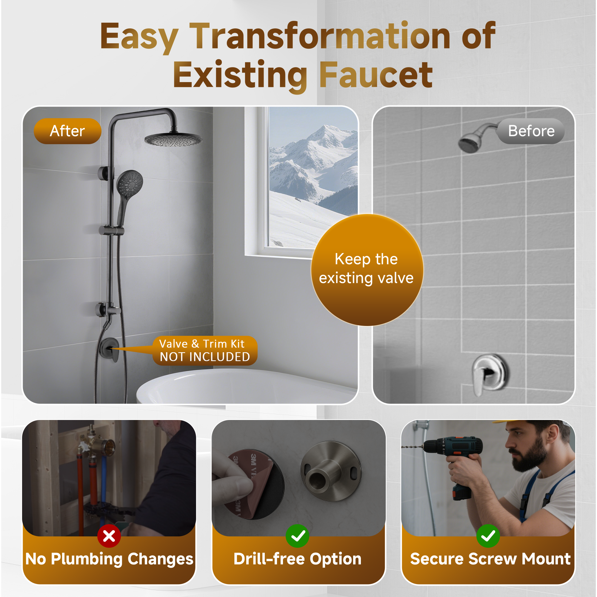 Shower System With Rain shower and Handheld Shower head,Hose
