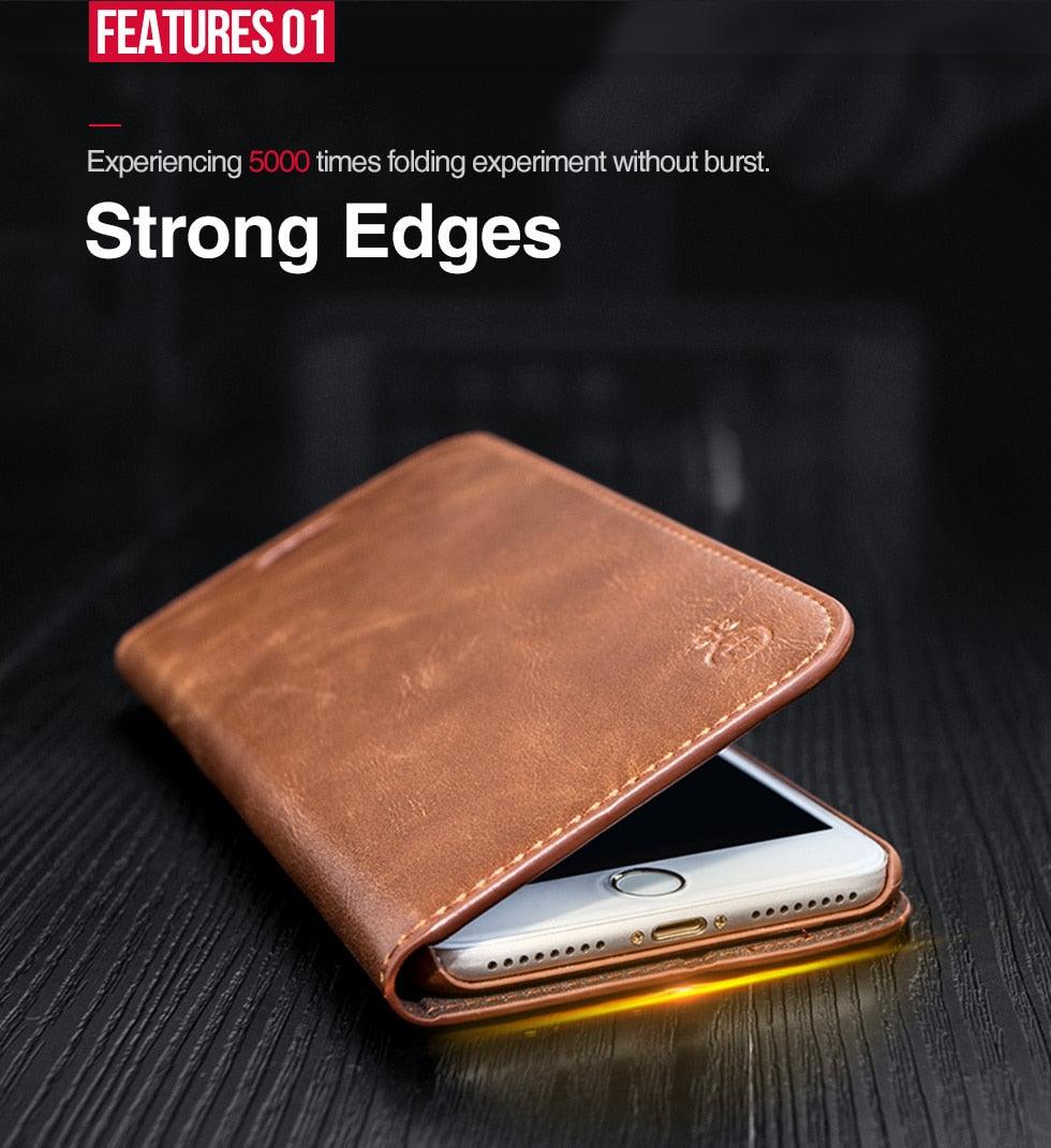 Brown Genuine Leather Flip Case For iPhone Luxury Wallet Card Cover For iPhone 14 13 Leather iPhone Case Kickstand Card Holder Flip Leather Wallet Phone Case - Overture Gifts