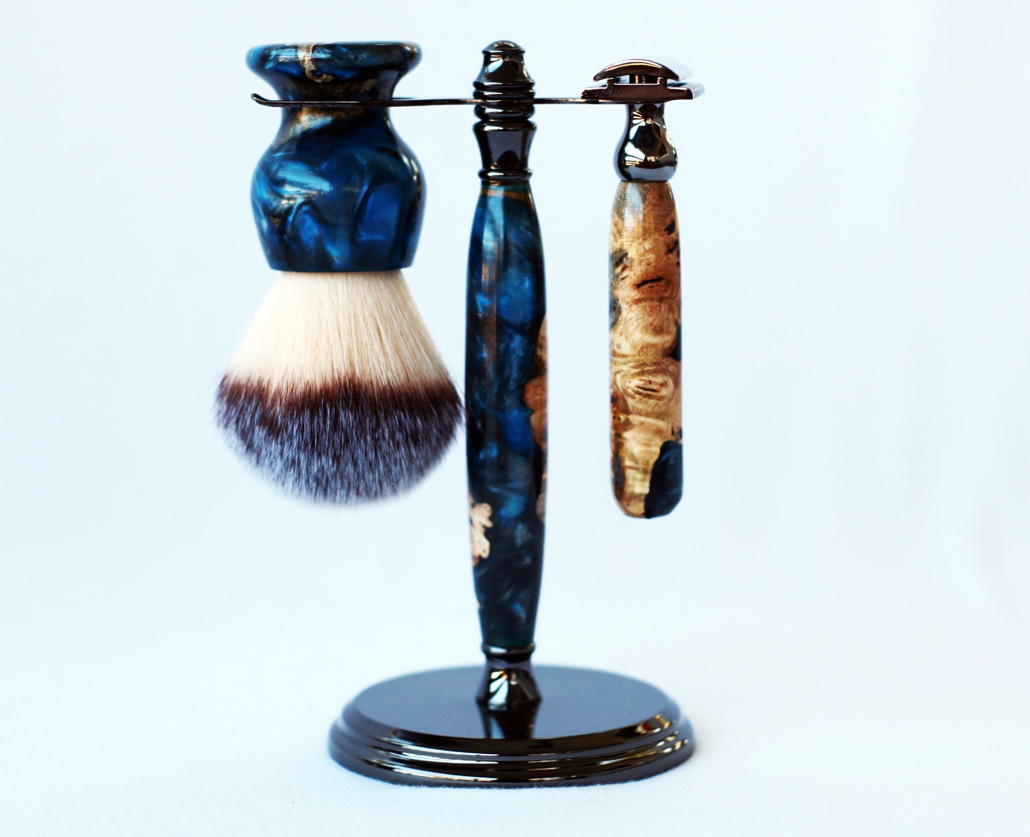 Buckeye Burl Shave Set — Handcrafted Safety Razor, Brush & Stand - Overture Gifts