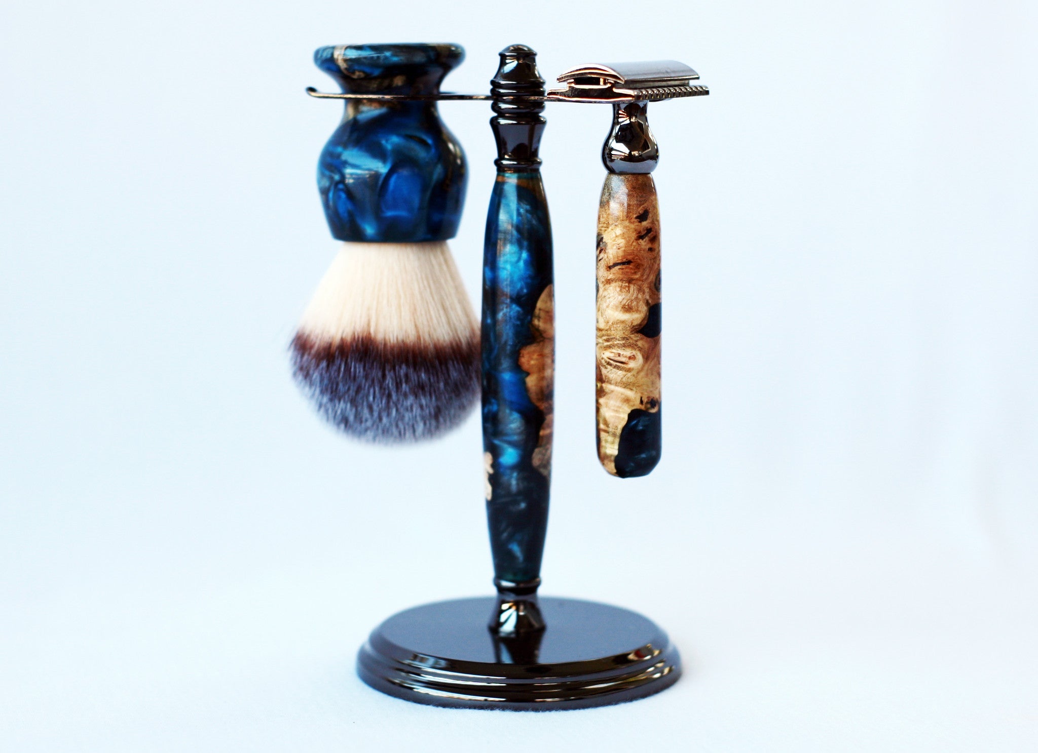 Buckeye Burl Shave Set — Handcrafted Safety Razor, Brush & Stand - Overture Gifts