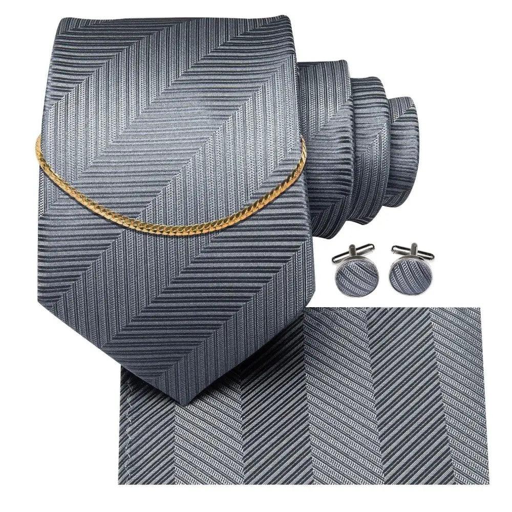 Black Silk Necktie Set Timeless Pocket Square Cufflinks