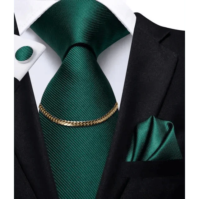 Black Silk Necktie Set Timeless Pocket Square Cufflinks