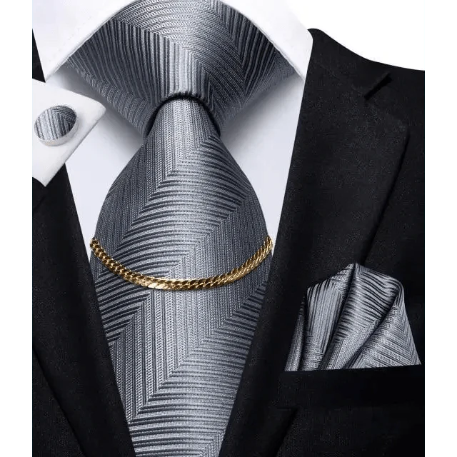 Black Silk Necktie Set Timeless Pocket Square Cufflinks