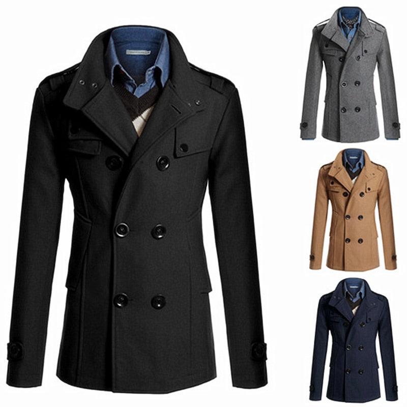 Business Classic Men Jackets Black Men Jackets Overcoat Simple Male Trench Coats Casual Winter Suit Classic Vintage Coat Comfortable Lightweight Soft Man Outdoor Jacket With Long Sleeve - Overture Gifts