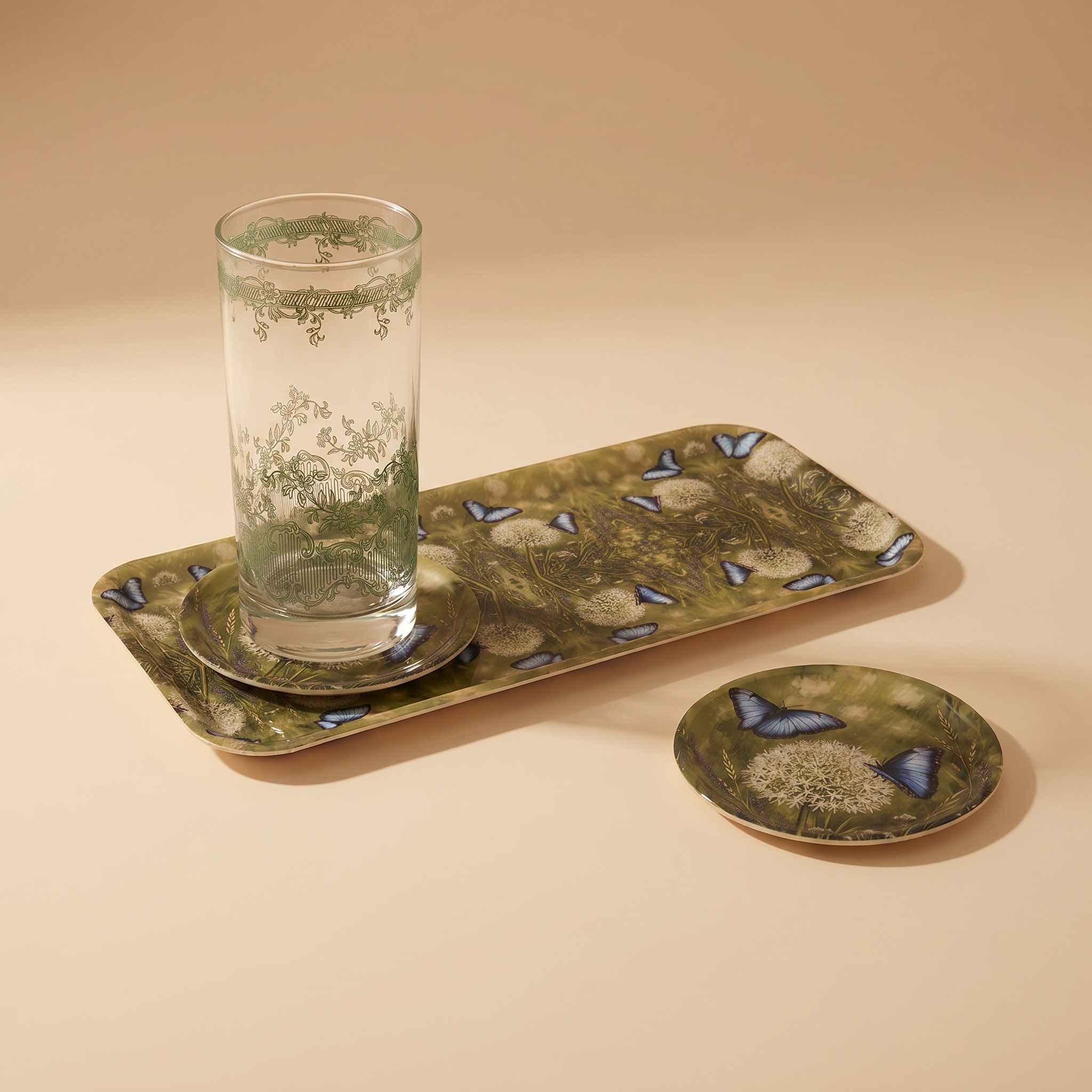 Azure Bloom Narrow Birchwood Small Decorative Tray