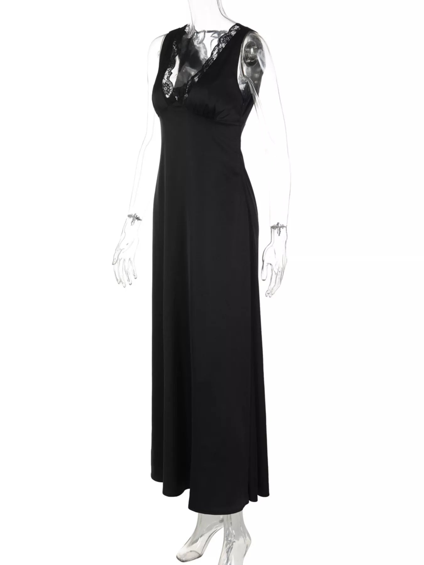 Lace Trim V-Neck Sleeveless Maxi Dress