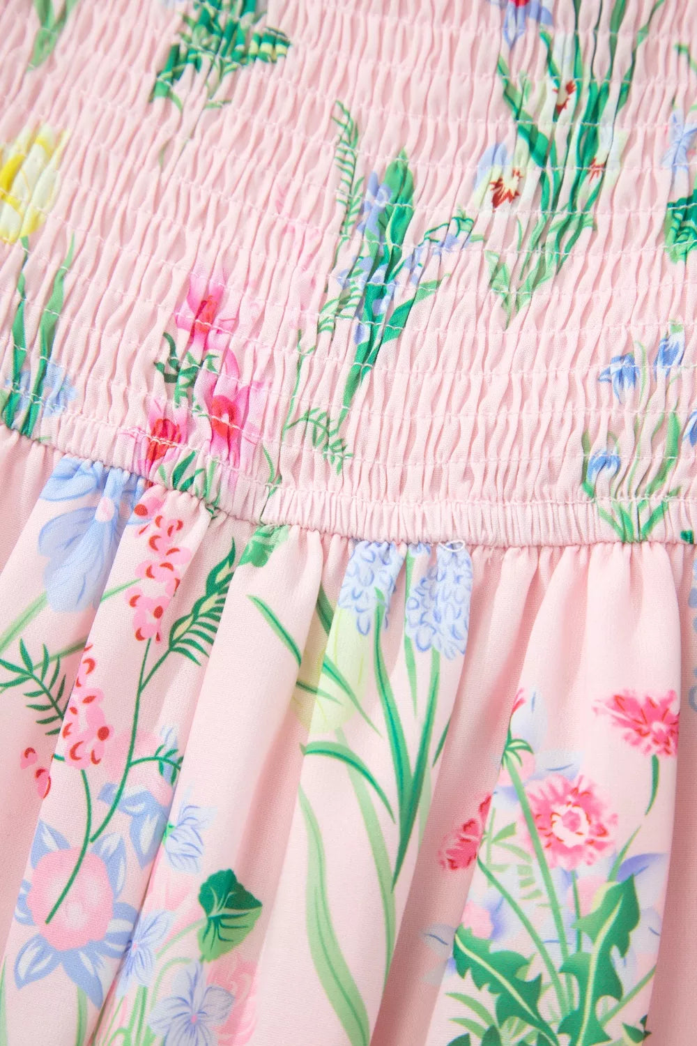 Floral Print Contrast Trim Self-tie Straps High Waist Midi Dress