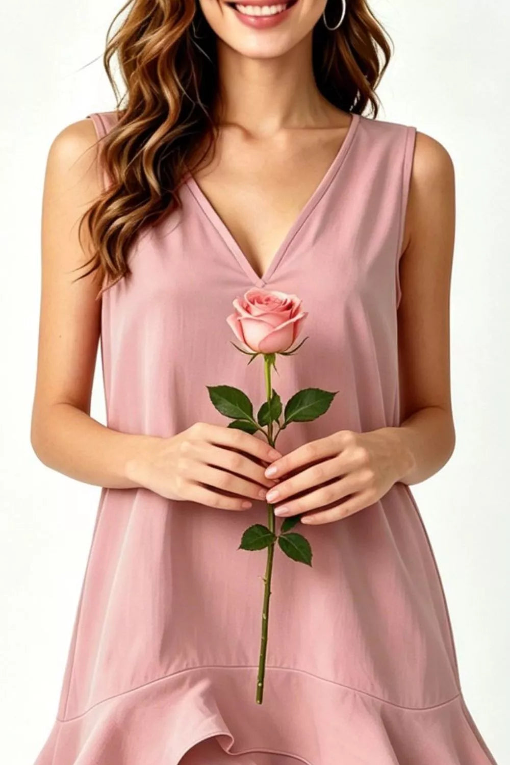 Full Size Sleeveless V-Neck Ruffle Hem Mini Dress Plus Size