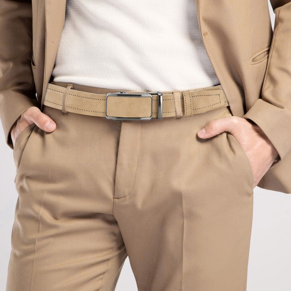 Men's Simple All-Match Alloy Automatic-Buckle Leather Belt