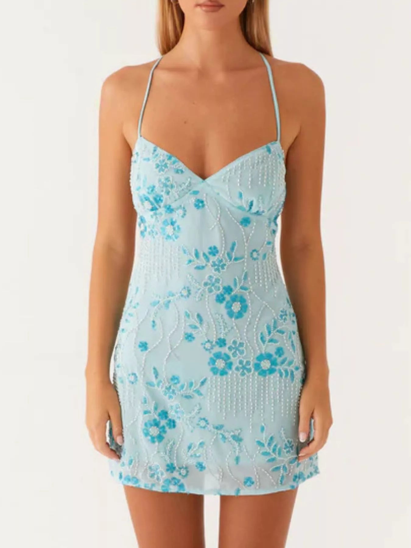 Beaded Floral Mini Dress