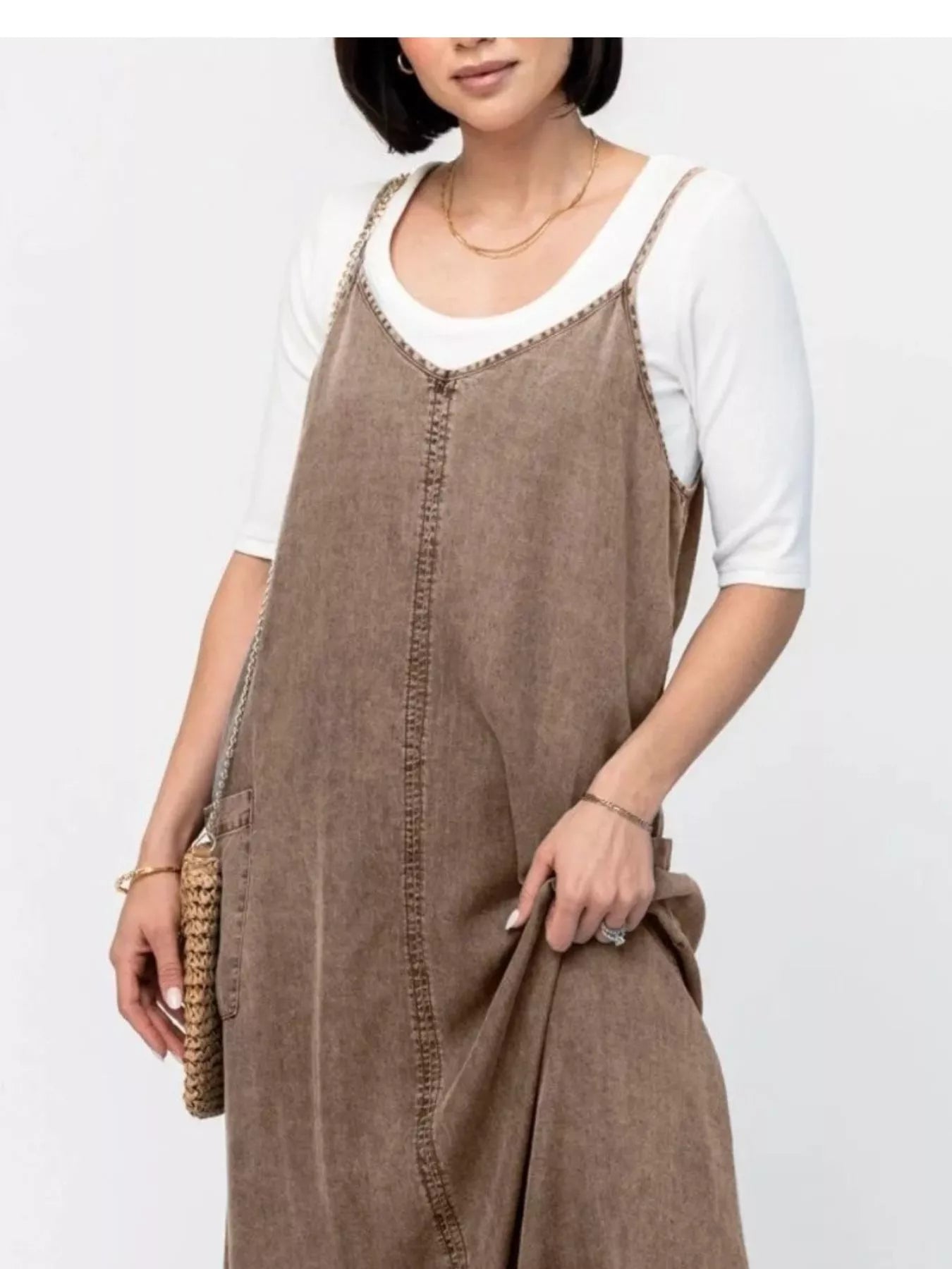 Casual Washed Denim Cami Maxi Dress