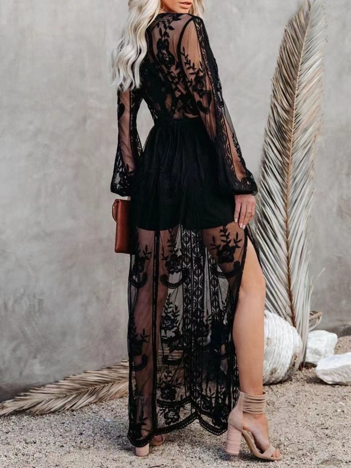 Floral Lace Slit Maxi Dress
