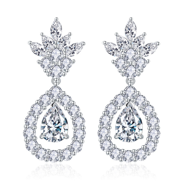 S925 Sterling Silver Pear Cut Moissanite Dangle Earrings 5x7mm Teardrop Cluster Earrings With GRA Certificate Platinum Plated Jewelry Gift Box Set