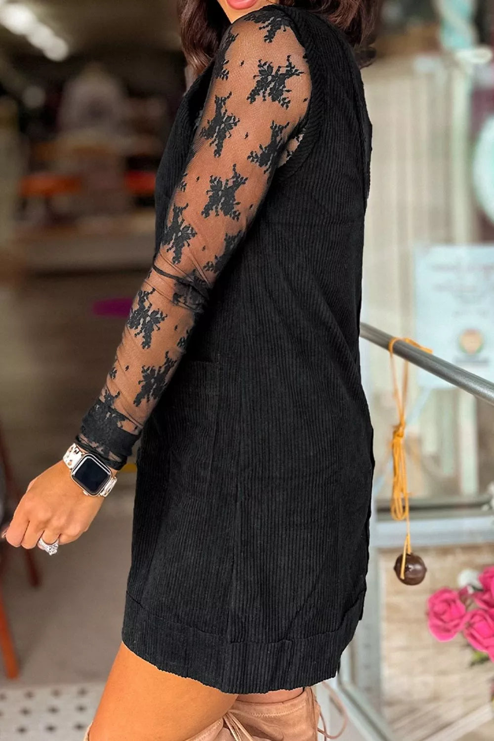 Corduroy Patch Pocket Sleeveless Mini Dress