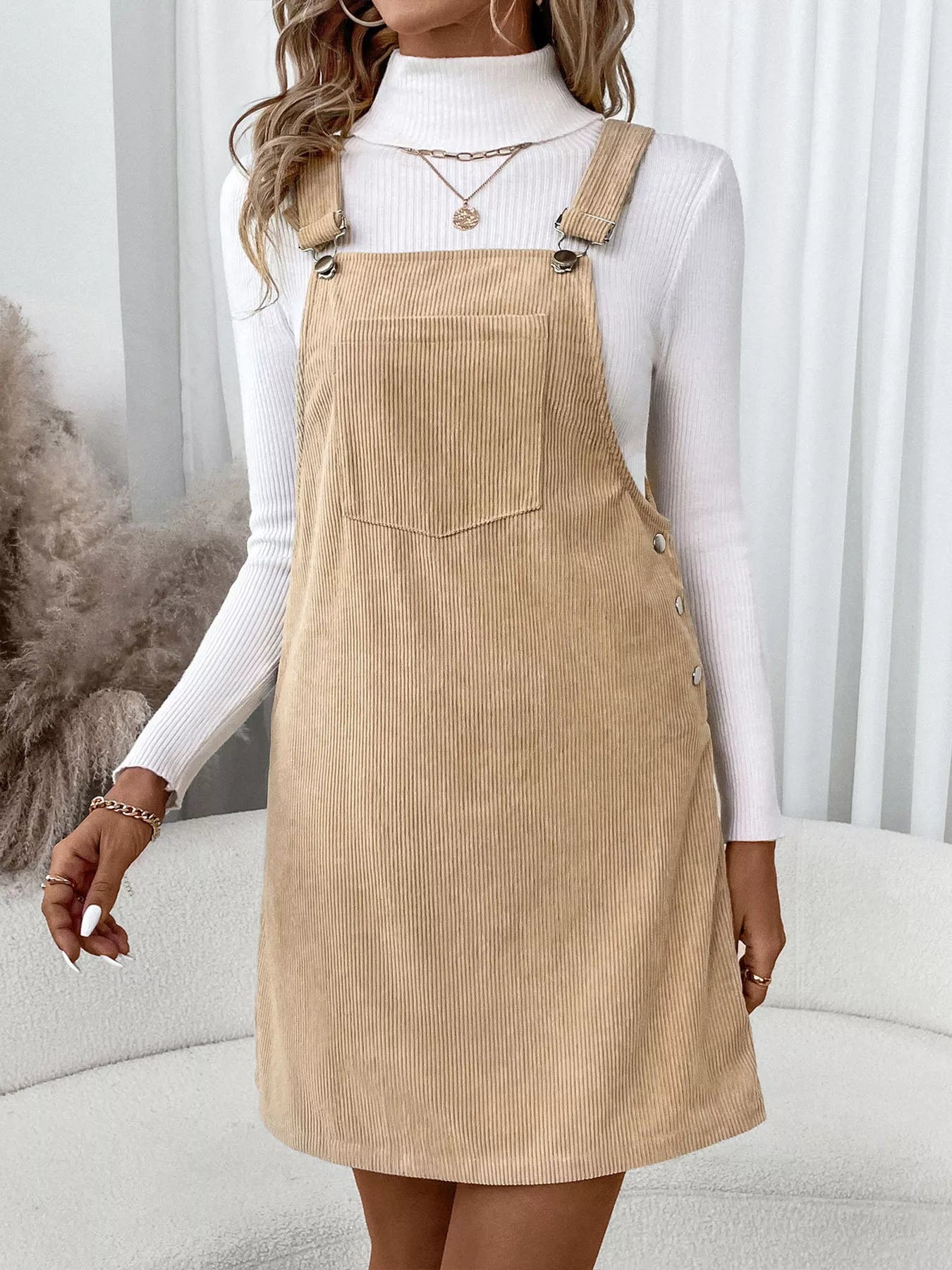 Casual Corduroy Overall Dress