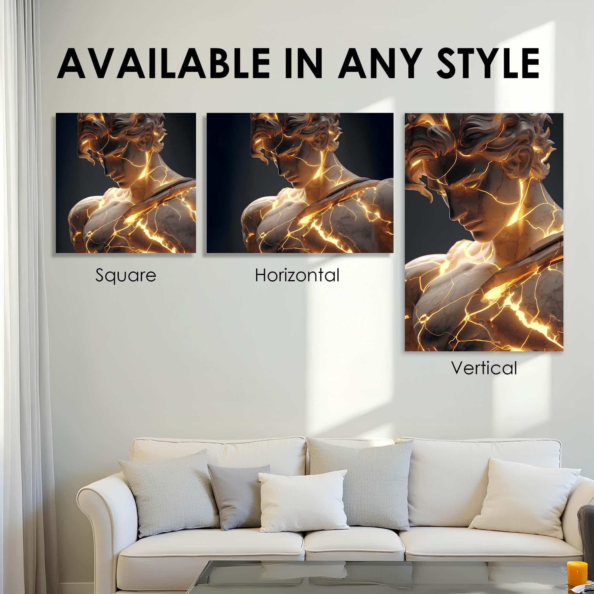 Glowing Marble Statue Tempered Glass Wall Art | Modern Mythology Wall Decor | Luminous Sculpture Print