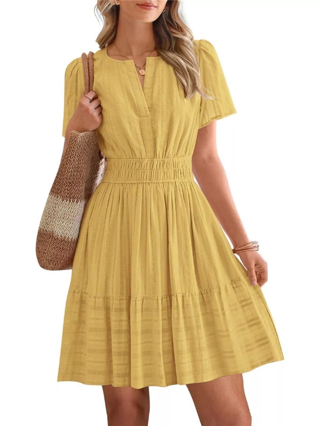 Short Sleeve Smocked Waist Tiered Dress