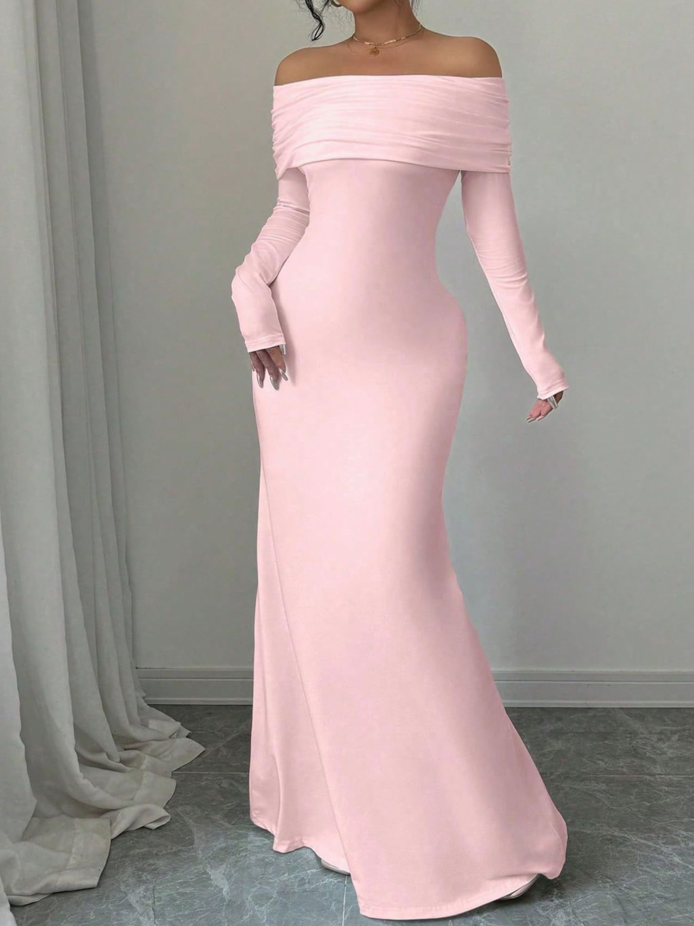 Off-Shoulder Ruched Bodycon Maxi Dress