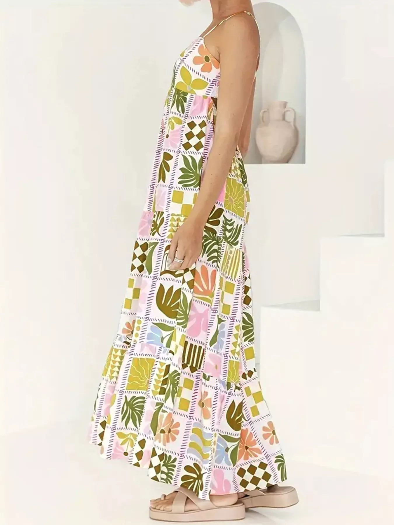 Printed Cutout Back Cami Dress
