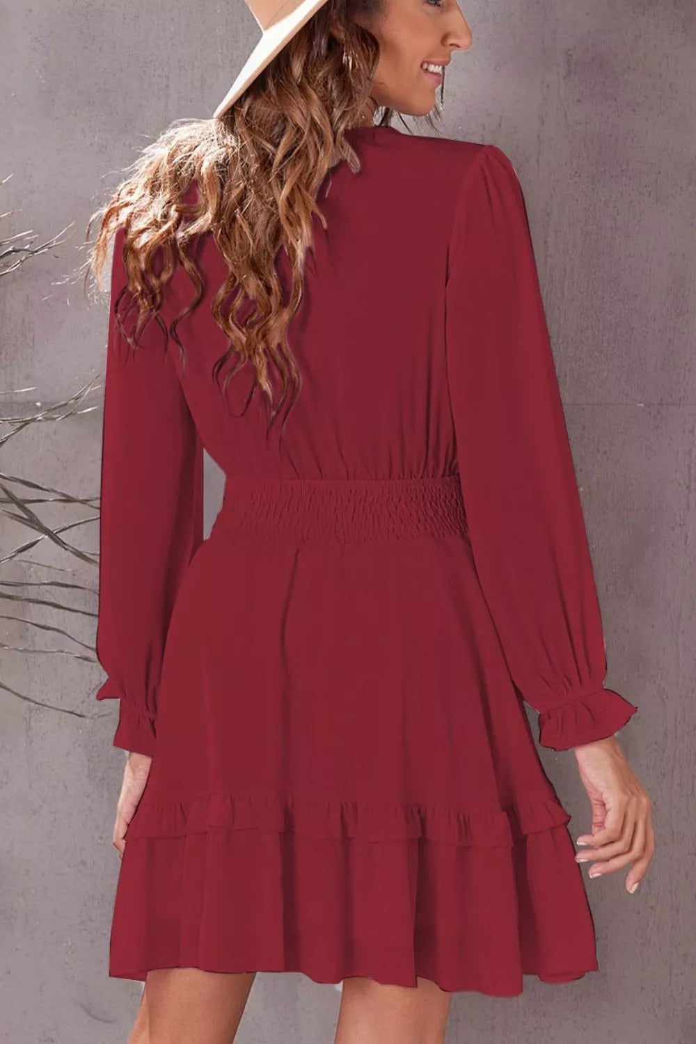 Elegant Tie-Front Ruffle Mini Dress with Smocked Wiast