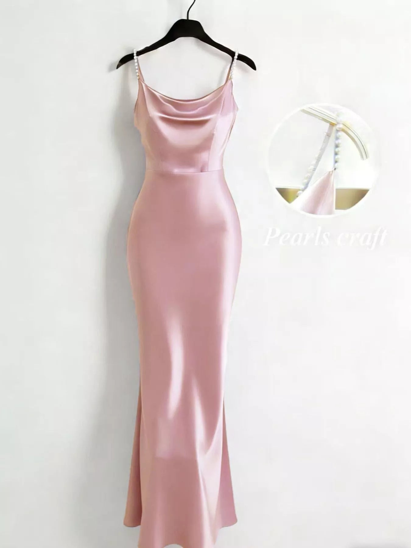 Pearl Strap Cowl Neck Satin Maxi Dress