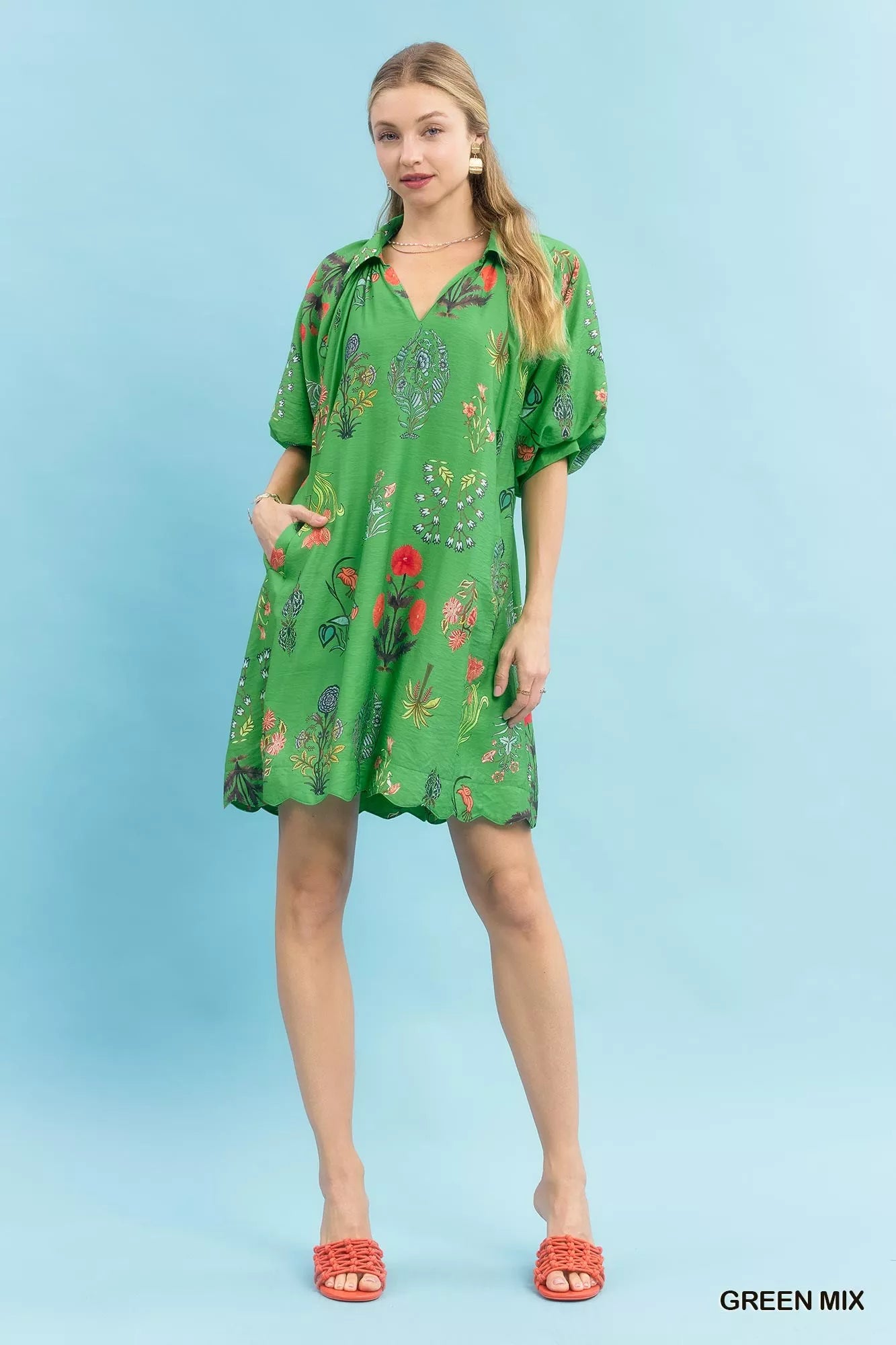 Umgee Floral Encyclopedia Print Mini Dress