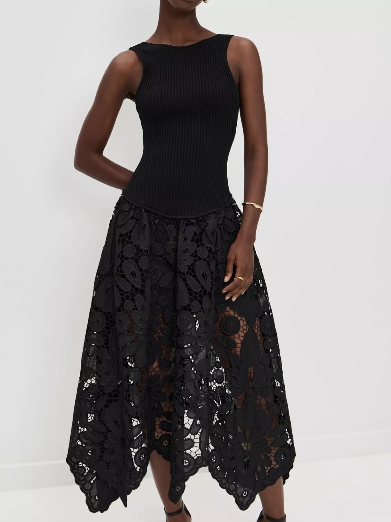 Sleeveless Ribbed Crochet Midi Dress