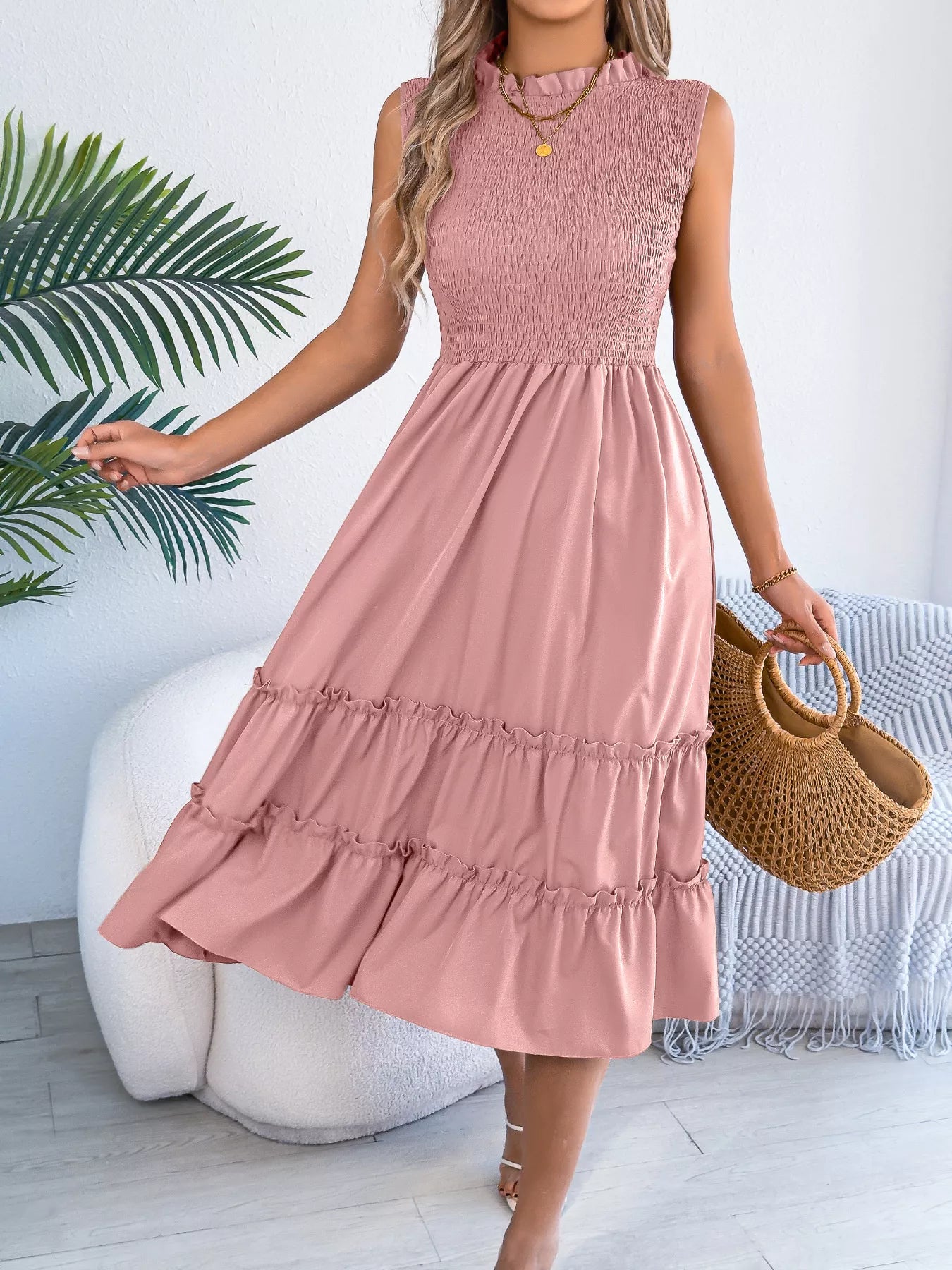Smocked Sleeveless Tiered Dress