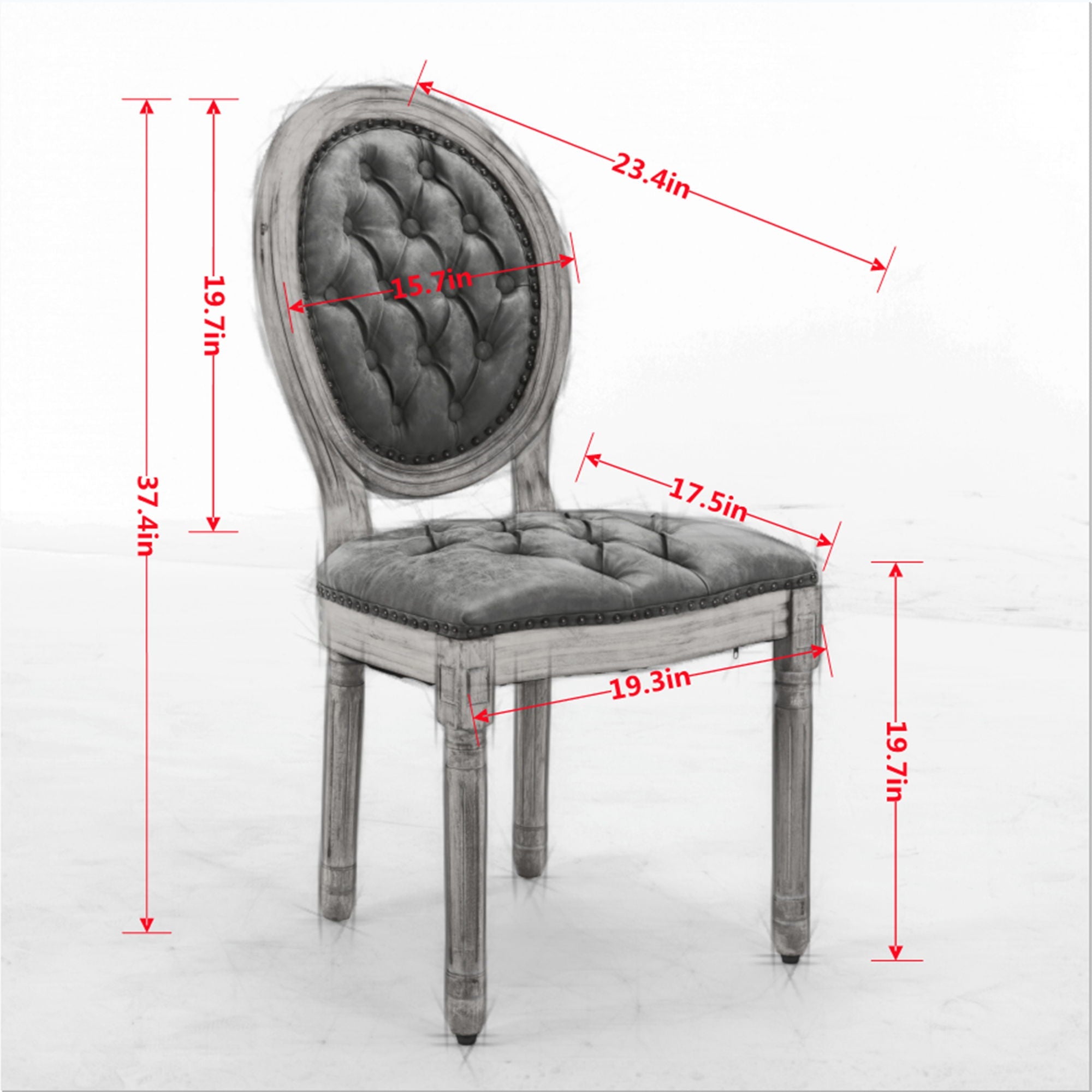 French Style Solid Wood Frame Antique Painting, Hand-Pulled Buckle Decoration Artificial Dining Chair With Nailhead Trim, Wood Legs