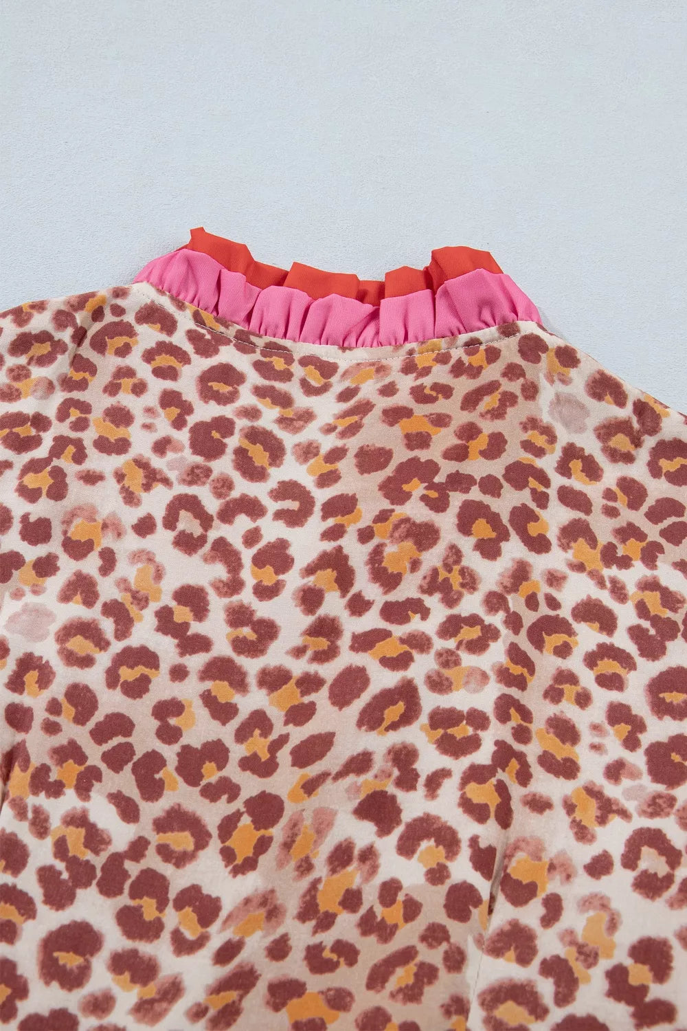 Leopard High Waist Ruffled Colorblock Trim Short Dress