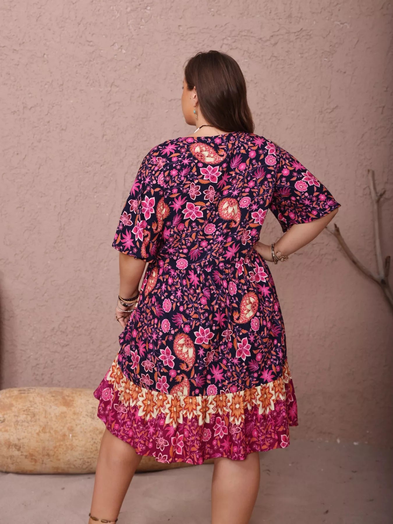 Plus Size Floral Flutter Sleeve Dress