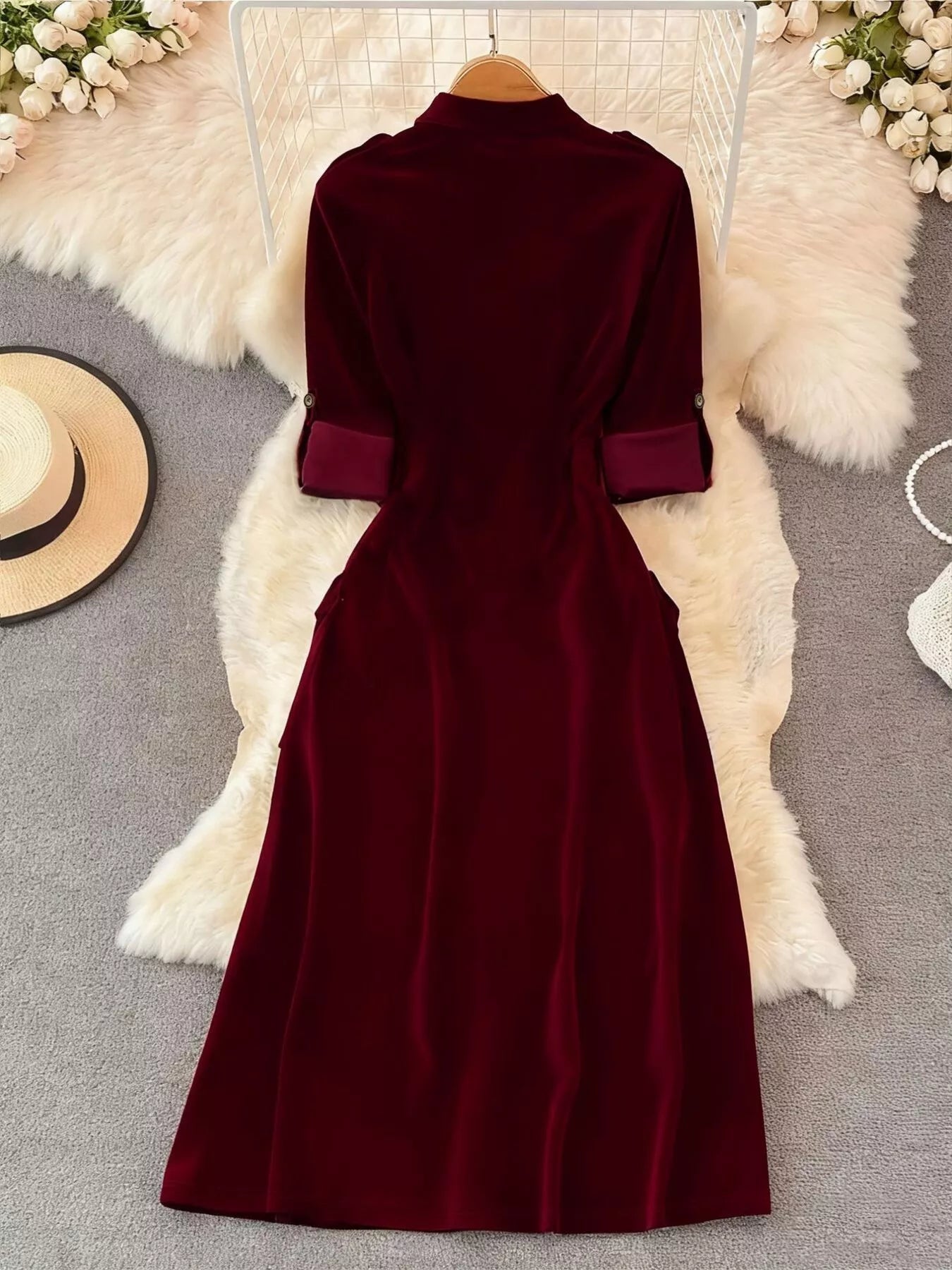Velvet Button-Down Midi Dress
