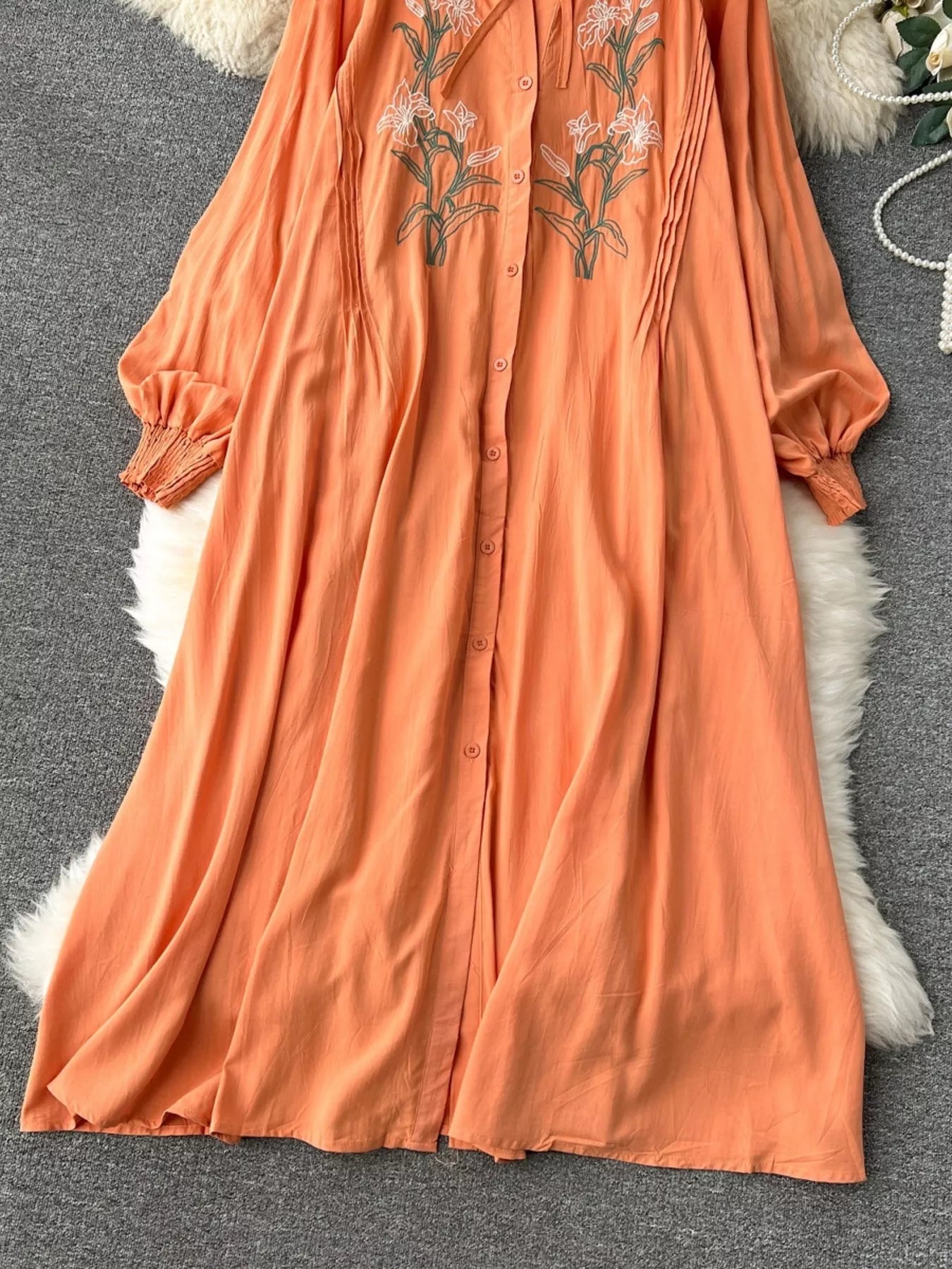 Floral Button Front Long Sleeve Dress