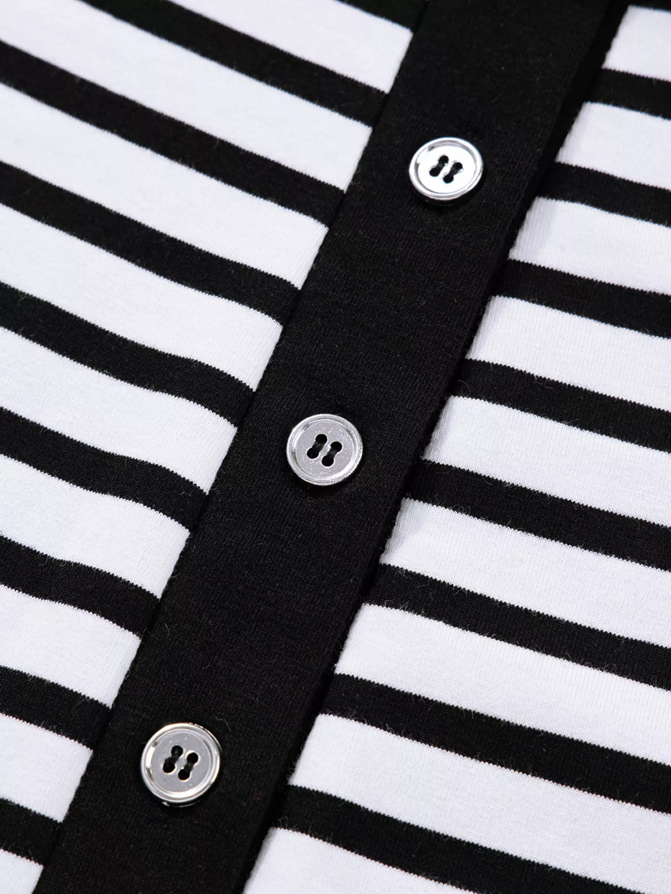 Stripe Buttoned Front Collared Long Sleeve T Shirt Dress with Pockets