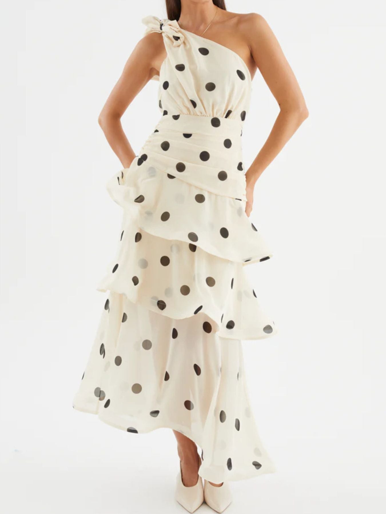 Polka Dot One-Shoulder Ruffle Dress