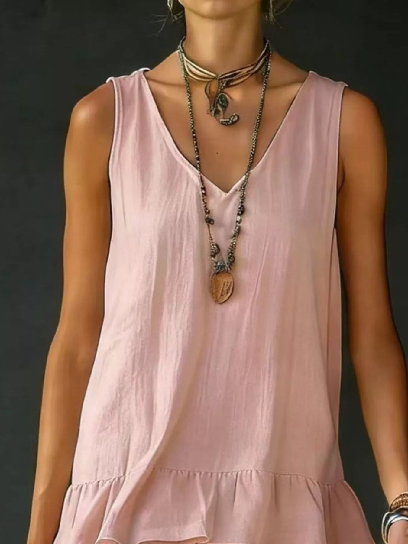Full Size Ruffled Hem V-Neck Sleeveless Dress Plus Size