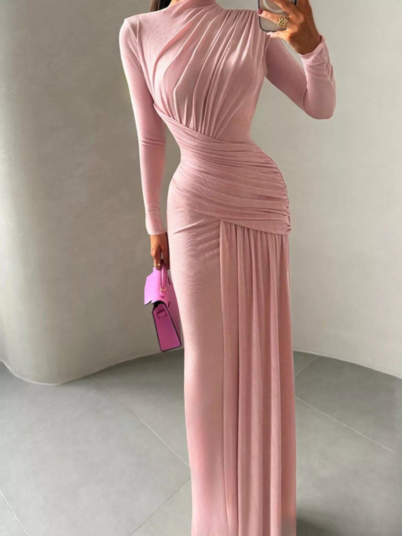 Ruched Long Sleeve Maxi Dress