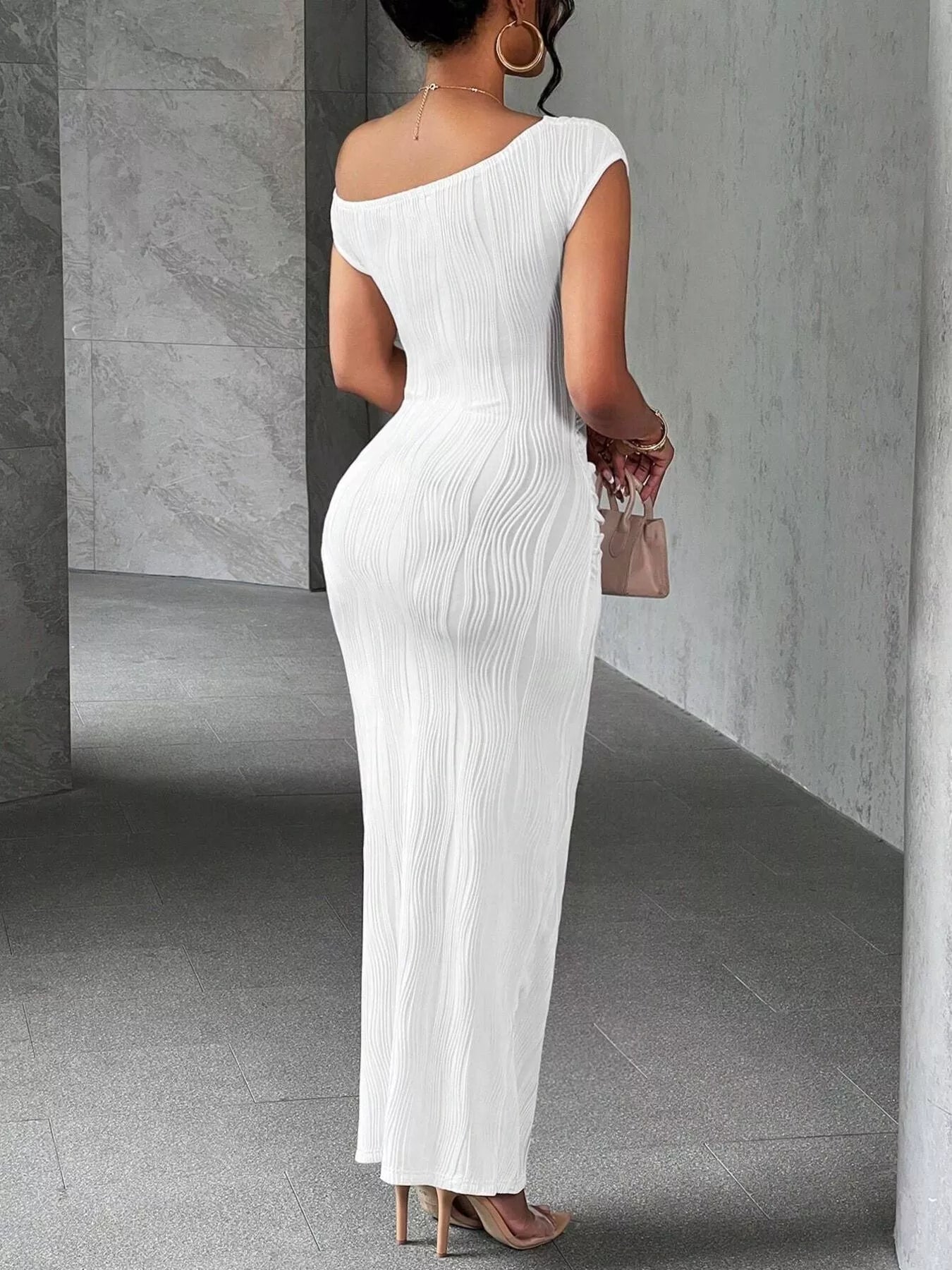 One-Shoulder Textured Maxi Dress