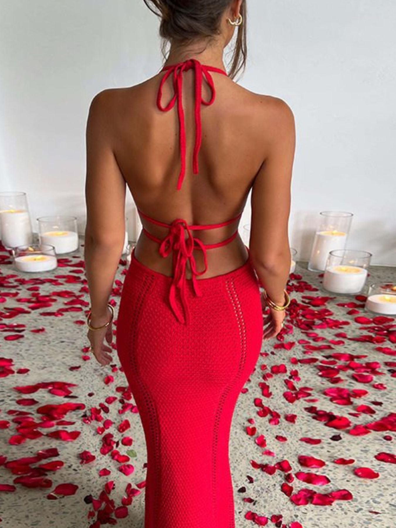 Halter Neck Cutout Knitted Maxi Dress