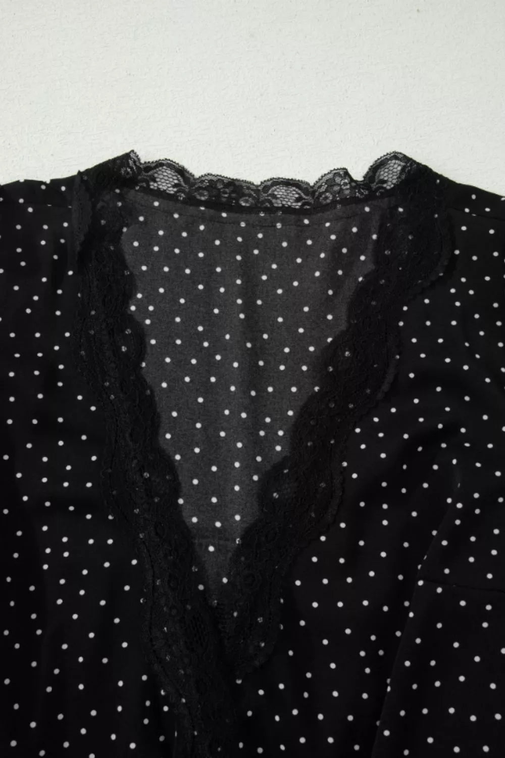 Polka Dot Print Lace Trim Wrap Mini Dress