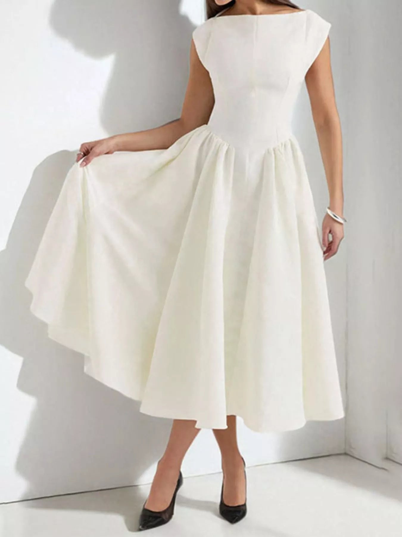 Cap Sleeve A-Line Midi Dress