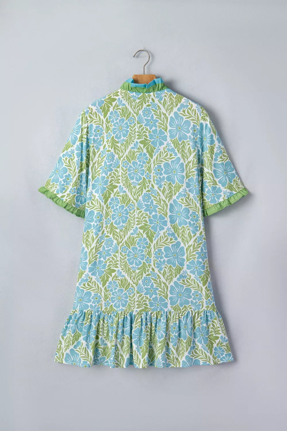 Floral Print Ruffle Hem Button-Up Mini Dress
