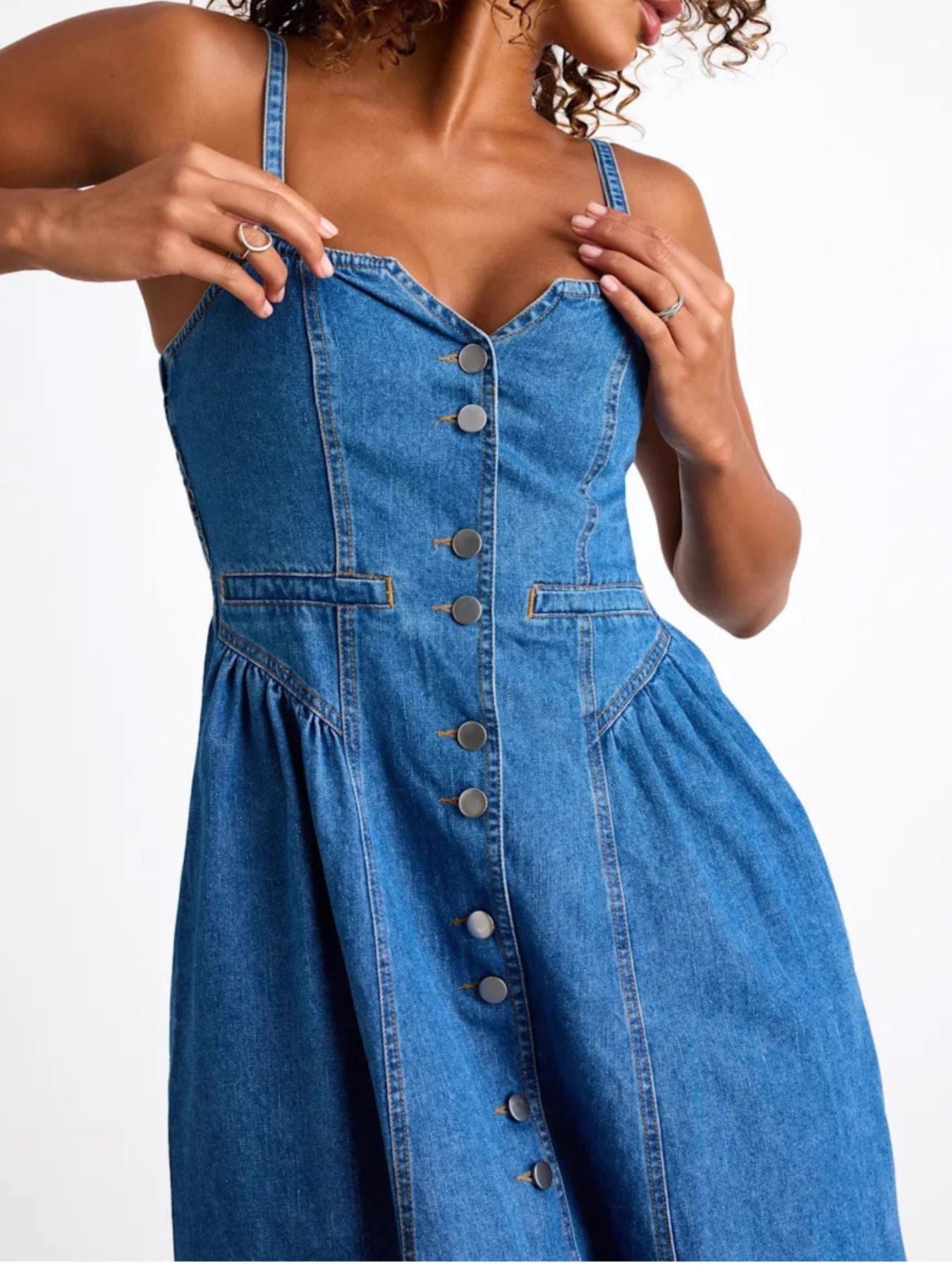 Button-Front Midi Denim Dress