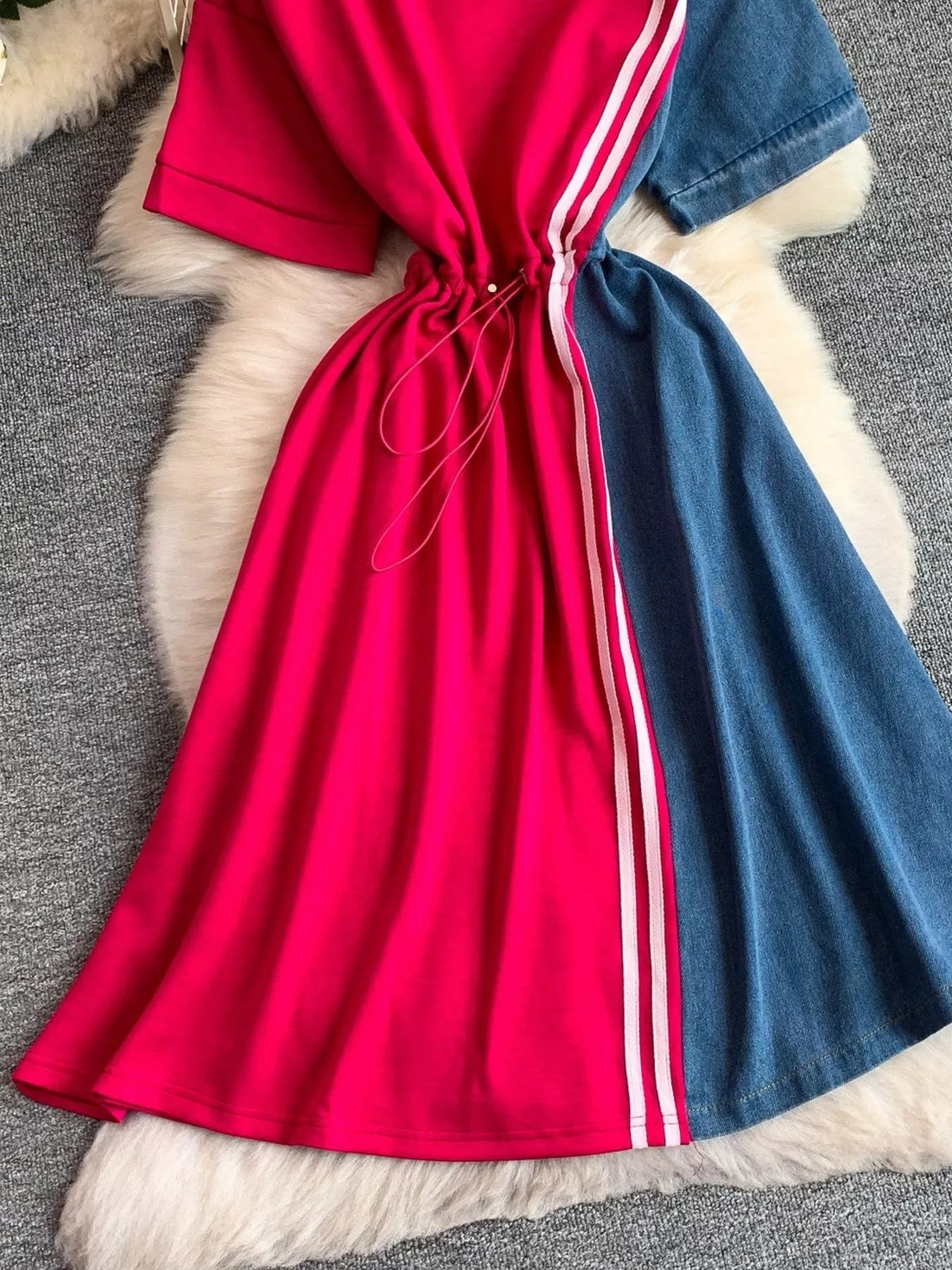 Color Block Short Sleeve Casual Dress