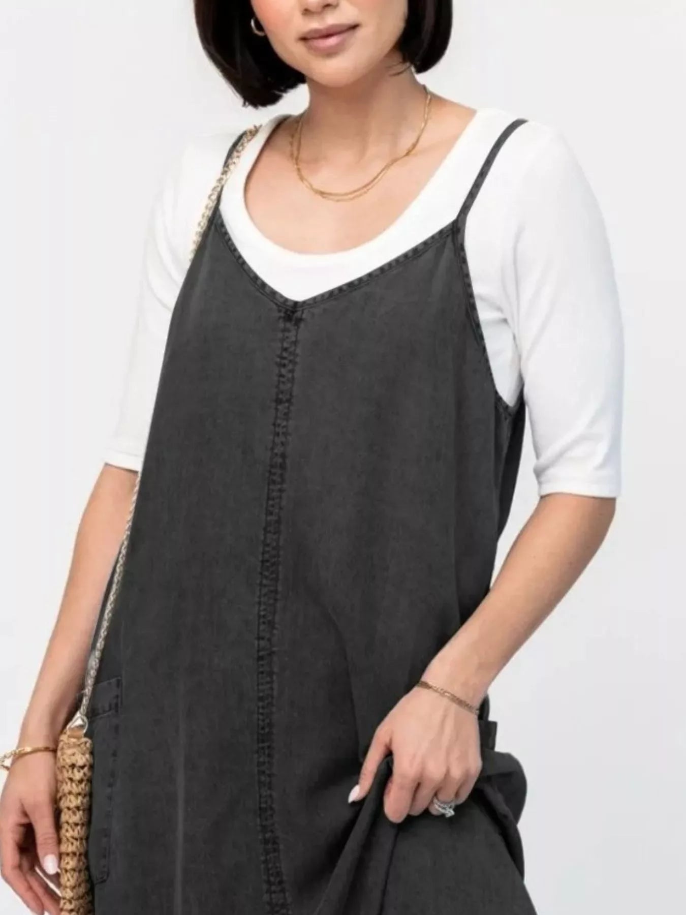 Casual Washed Denim Cami Maxi Dress