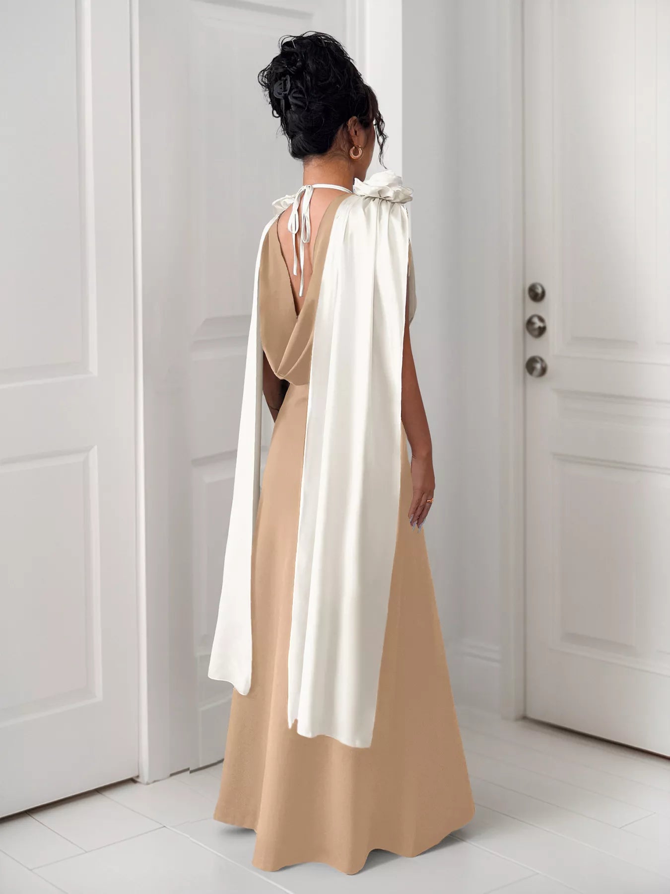 Floral Applique Two Tone Maxi Dress