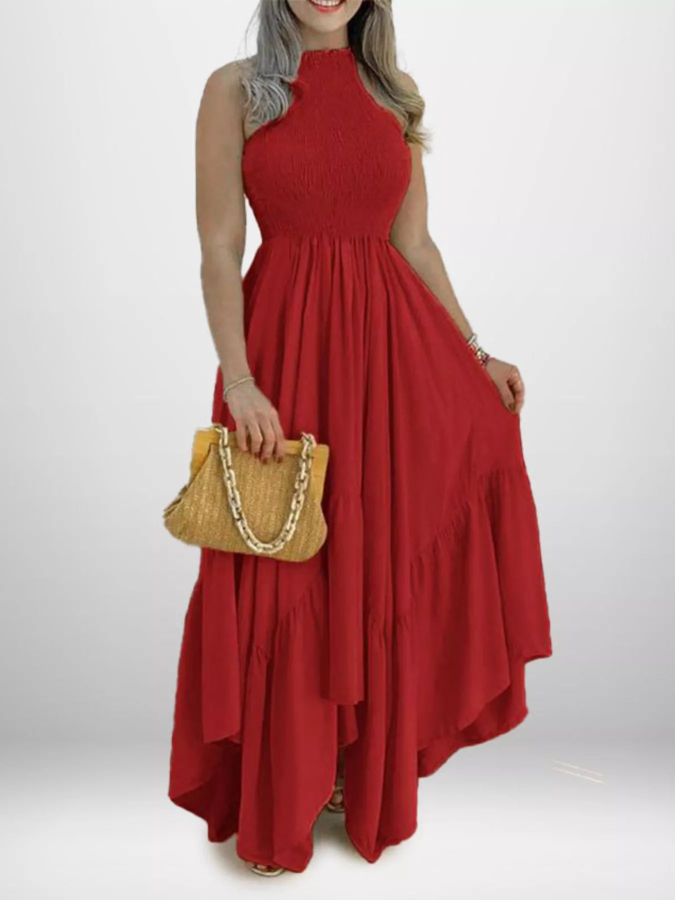 Full Size Smocked Sleeveless Ruffle Hem Maxi Dress Plus Size
